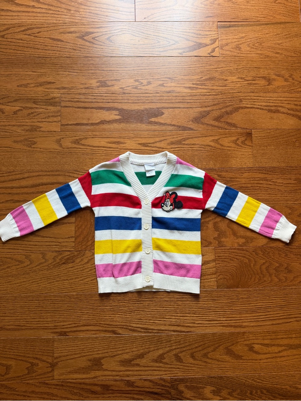 Disney 100 Multicolor Stripe Kids Cardigan with Minnie Mouse